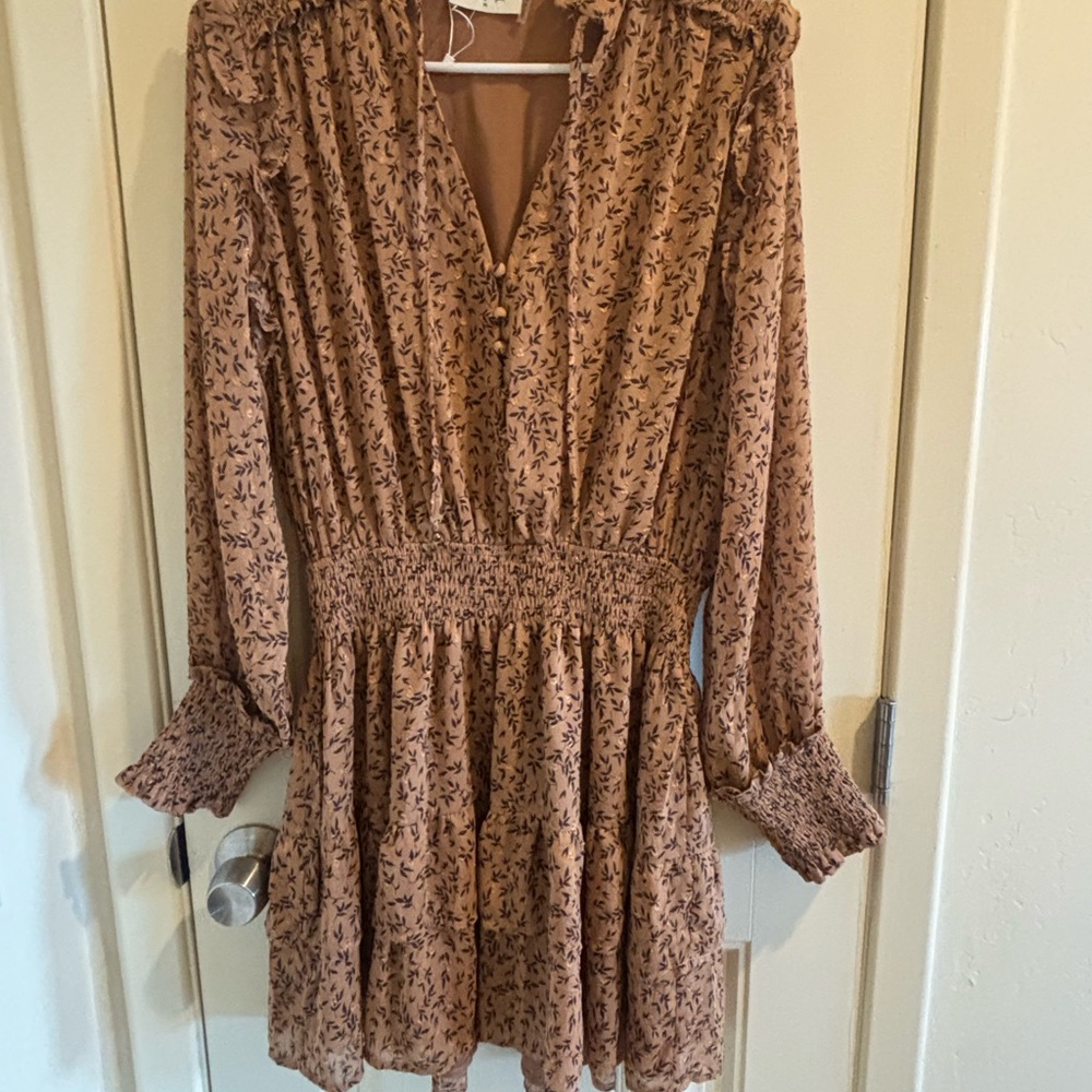 Dress Forum Long Sleeve Floral Dress in Brown